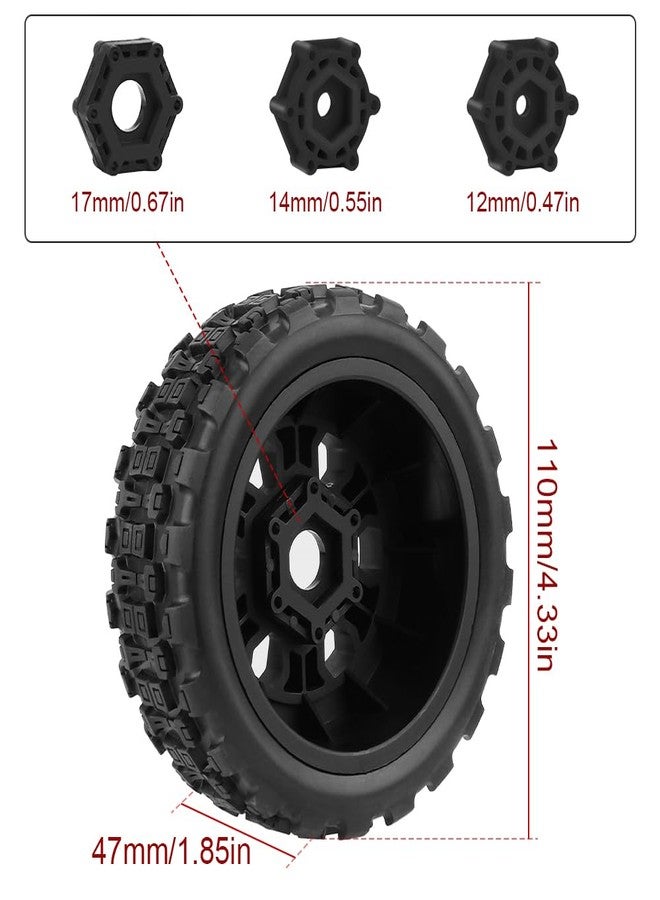 GLOBACT 12mm/14mm/17mm Hex RC Wheels and Tires RC Truck Tires for TRAXXAS Slash 2WD 4x4 Arrma Senton Axial Losi Redcat Rc4wd 1/10 RC Truck Hex Detachable Replacement (Black 4PCS) - Image 2